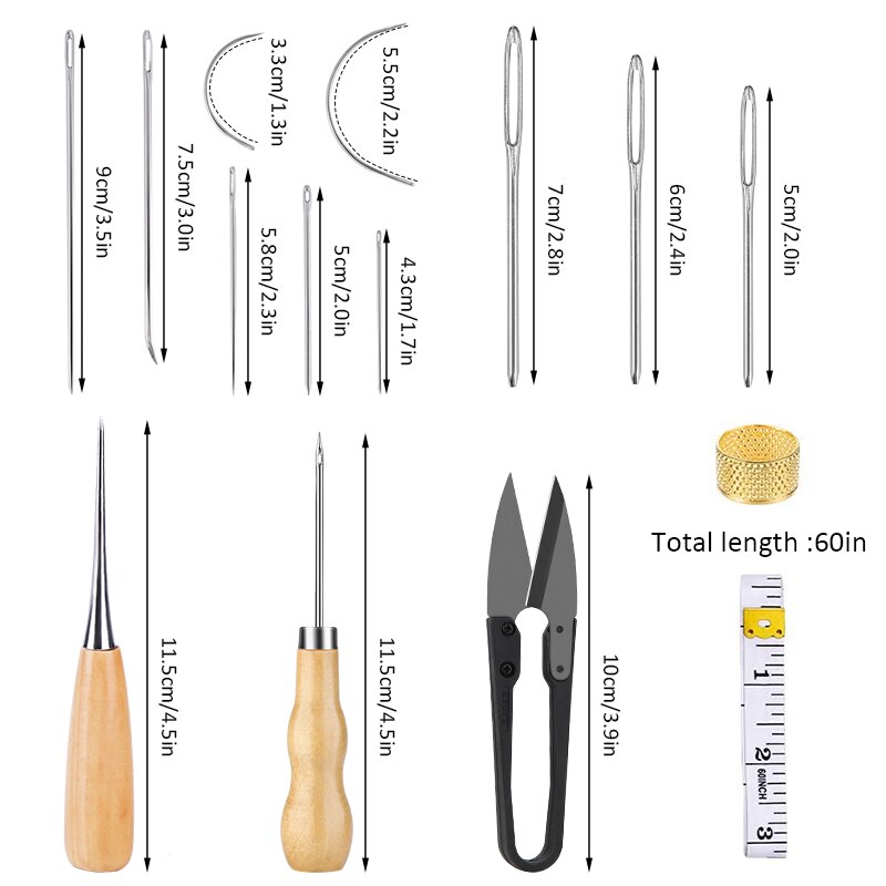 IMZAY-Kit de costura de cuero con hilo encerado, agujas de coser de cuero con ojo grande, cinta métrica, conjunto de herramientas de costura para artesanía de cuero
