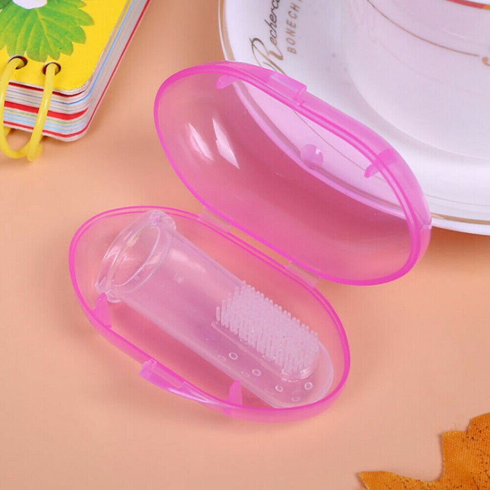 Kids Baby Baby Zachte Siliconen Vinger Tandenborstel Tanden Rubber Massager Brush: Rose red