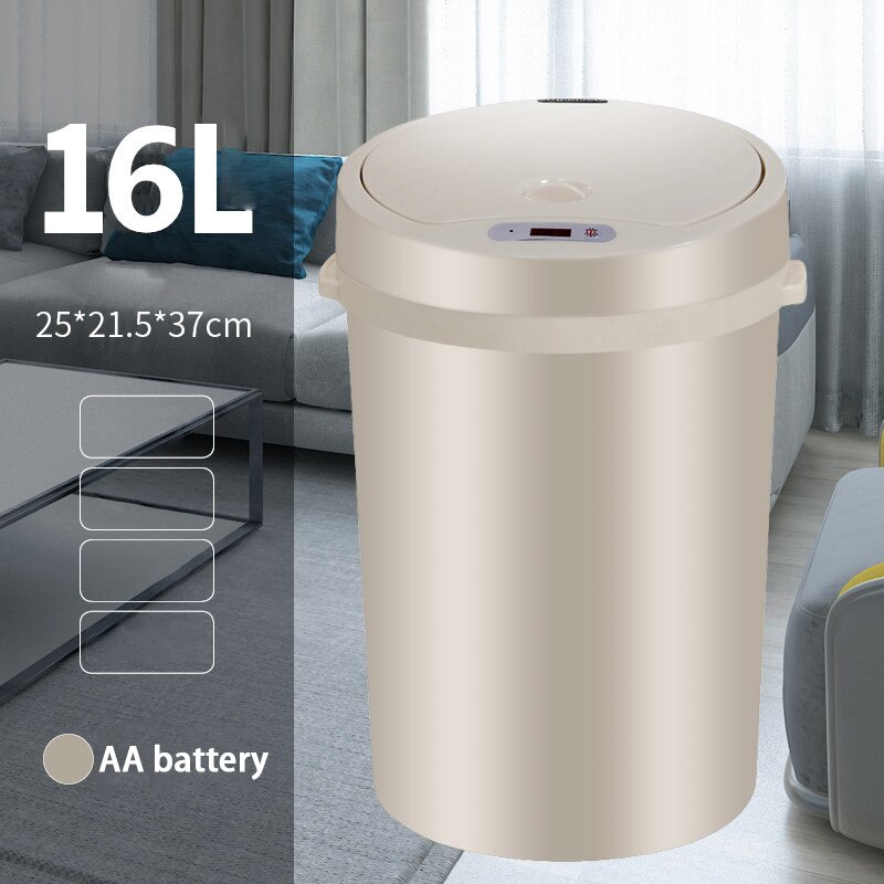 Automatic Sensor Trash Can,16L Big Capacity Touch Free Kitchen Trash Can ,Waste Bin For Bathroom Living Room, USB Charged: battery Golden