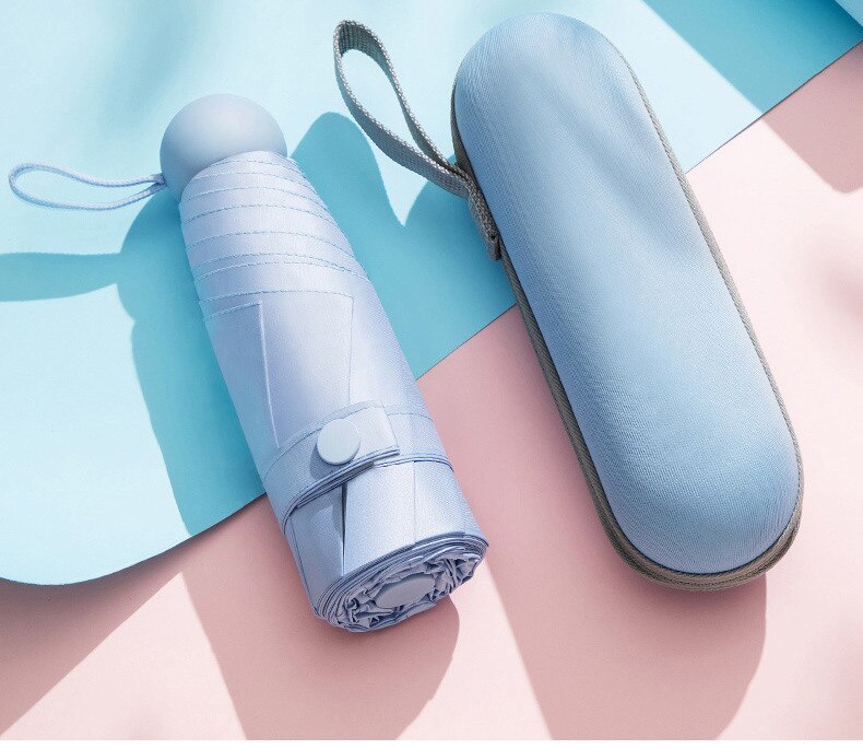 portable dual-use compact sunshade umbrella UV protection sun sun folding umbrella capsule Five-holding female rain pocket sun p: Sky Blue