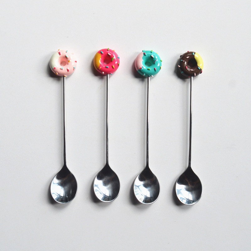 Cuillère à beignet en acier inoxydable, gâteau café Dessert thé glaces cuillères à remuer bonbons cuillère à thé mignonne de dessin animé 1 pièce