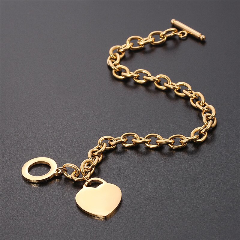 Stainless Steel Love Heart Bracelets For Women Party Jewelry Joyas de Chain Charm Bracelets Homme