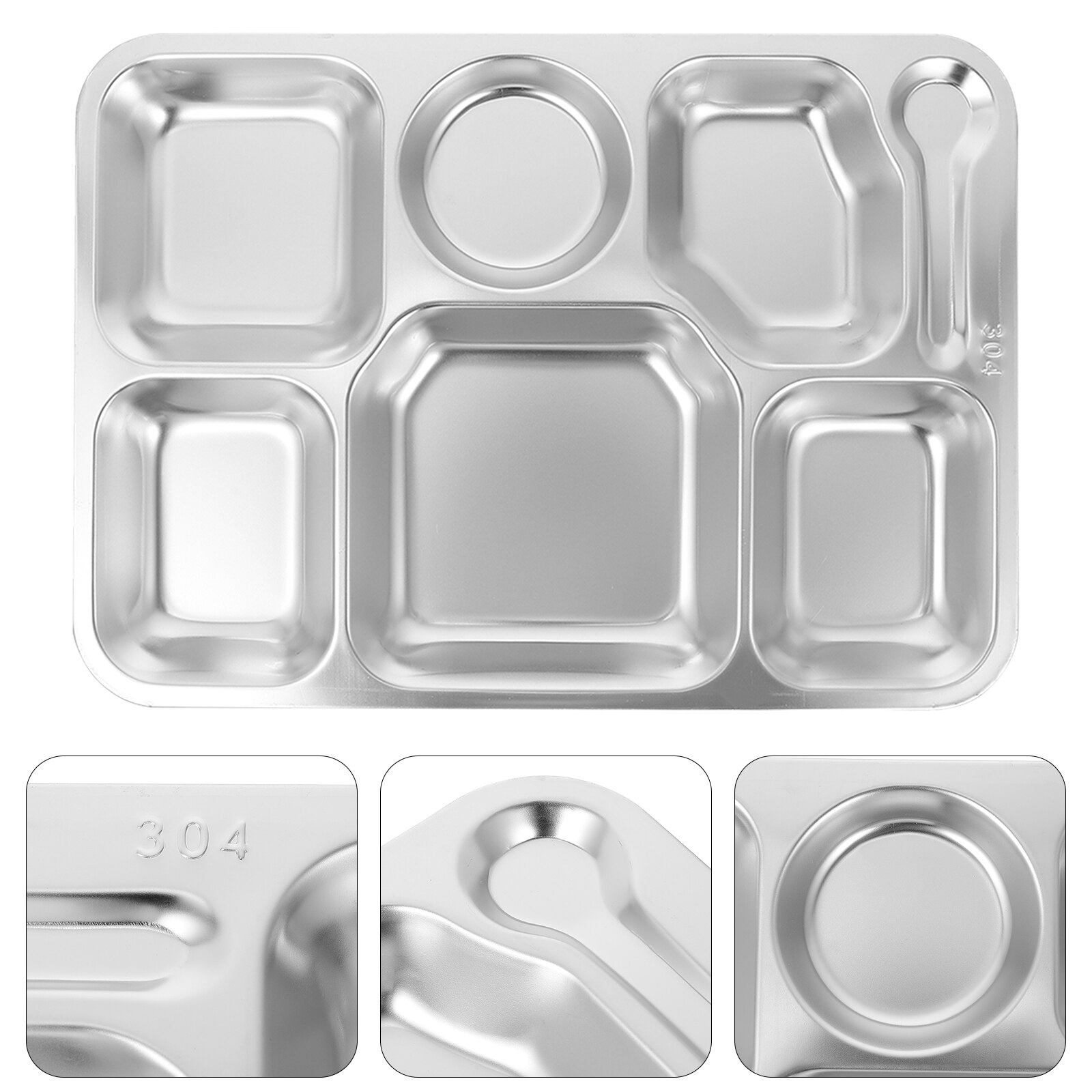 Bandeja de acero inoxidable para servir alimentos, bandeja duradera con 7 Secciones, dividida, color plateado, 1 unidad