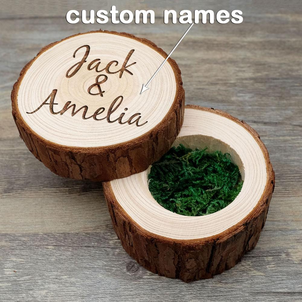 Rustic Wedding Ring Box - Natural Wood - Personalized Engagement Holder - Ring Bearer Box: No.1 / Small