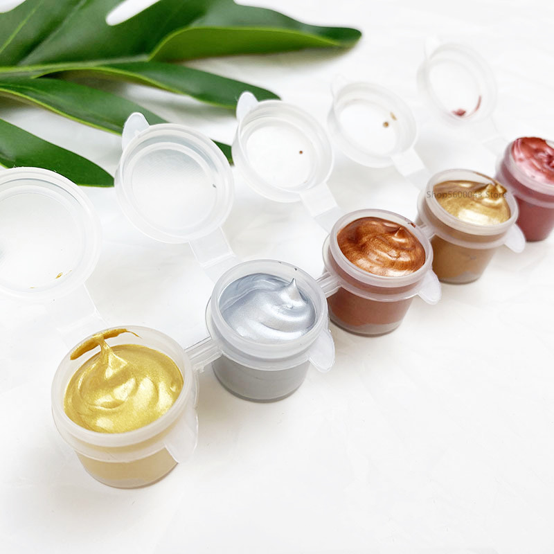 Metallic Acrylic Paint 5ML*5 Color Waterproof and Non-fading Plaster Sculpture Coloring DIY Hand-painted Graffiti Paint