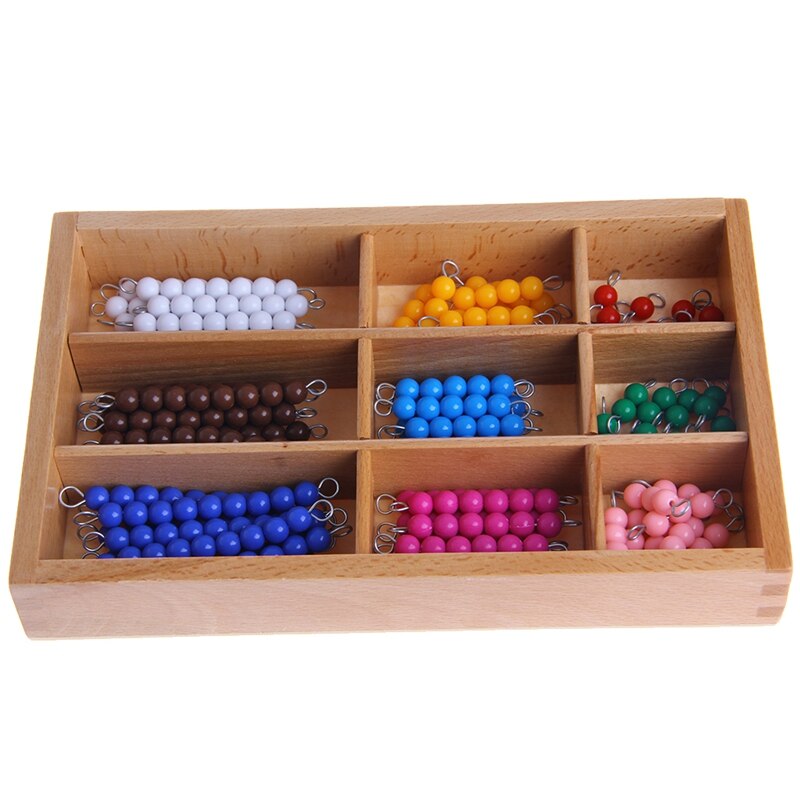 School Supplies Educational Equipment Teaching Resources Mathematics Material 1-9 Beads Bar in Wooden Box Early Preschool Toy