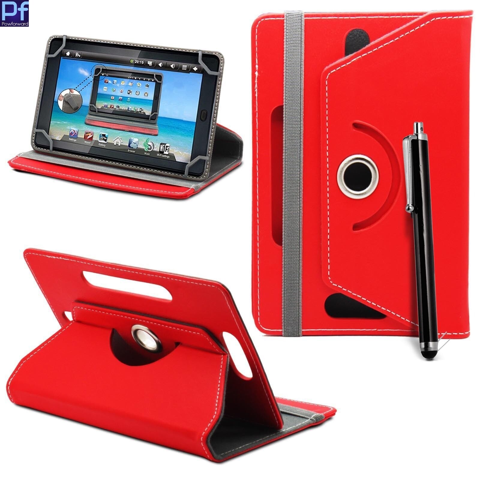 Universal 10.1" Tablet Case - PU Leather Folio Cover - Shockproof, Anti-Dust, Business Style: Red