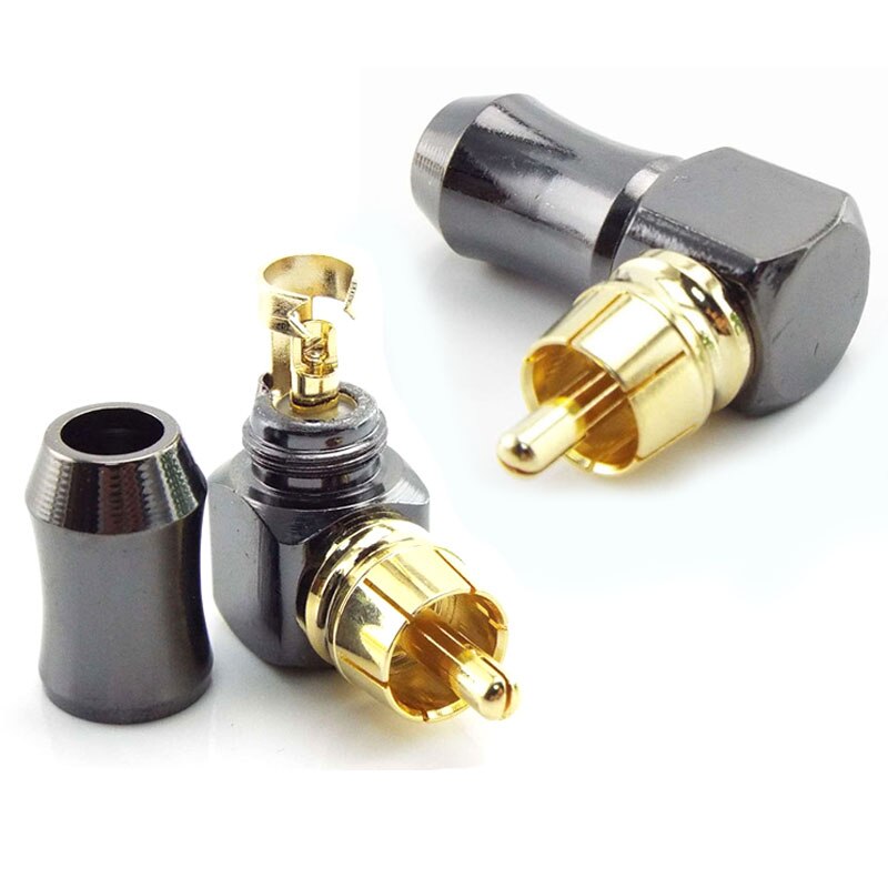 90 Degree RCA Plug Connector Wire Connectors Gold Plated Terminal for 6.2mm Speaker Cable Right Angle L Type Audio Adapter