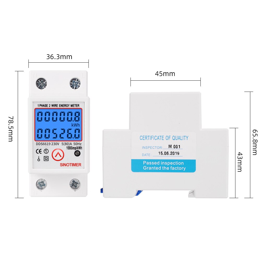 230V 80A Home Usage Single Phase LCD Backlight Wattmeter DIN Rail Power Consumption Meter Voltage Amp meter with Reset Function