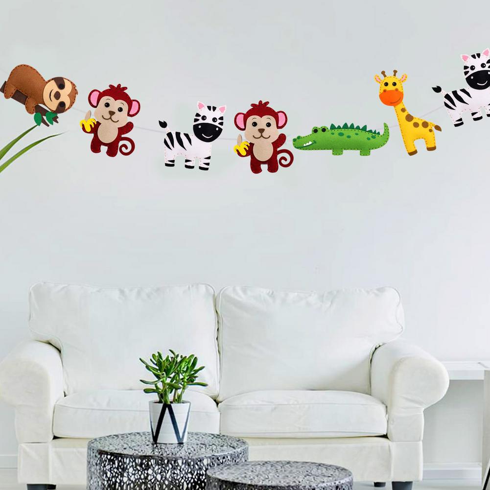Kit de costura para niños, Kit de manualidades de fieltro con formas de animales de la selva, trajes de manualidades educativas con hilo de bordar de plástico N