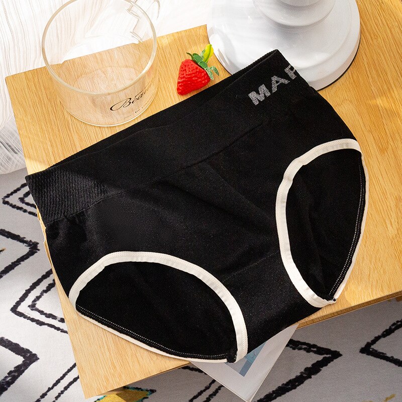Ropa interior deportiva sin costuras de cintura media-alta para mujer, bragas japonesas antibacterianas de algodón, estiramiento de cadera y Barriga, talla grande: Black