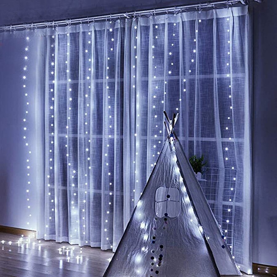 Rideau lumineux solaire pour chambre à coucher, fêtes de mariage, 300 LED, toile de fond pour fenêtre murale, guirlande de glaçons pour jardin, gazébo, décor de barbecue