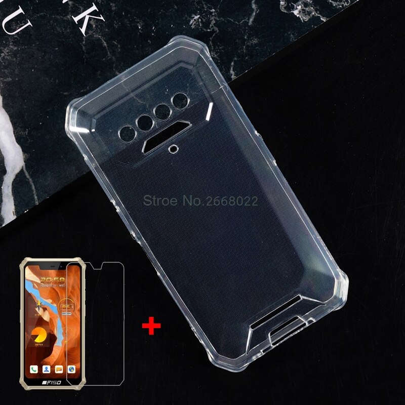 Carcasa TPU negra suave para Oukitel F150 B2021 cubierta Oukitel bisonte estuche con vidrio templado para Oukitel bisonte casos Vetro: Oukitel F150 B2021 / Clear Case and Glass
