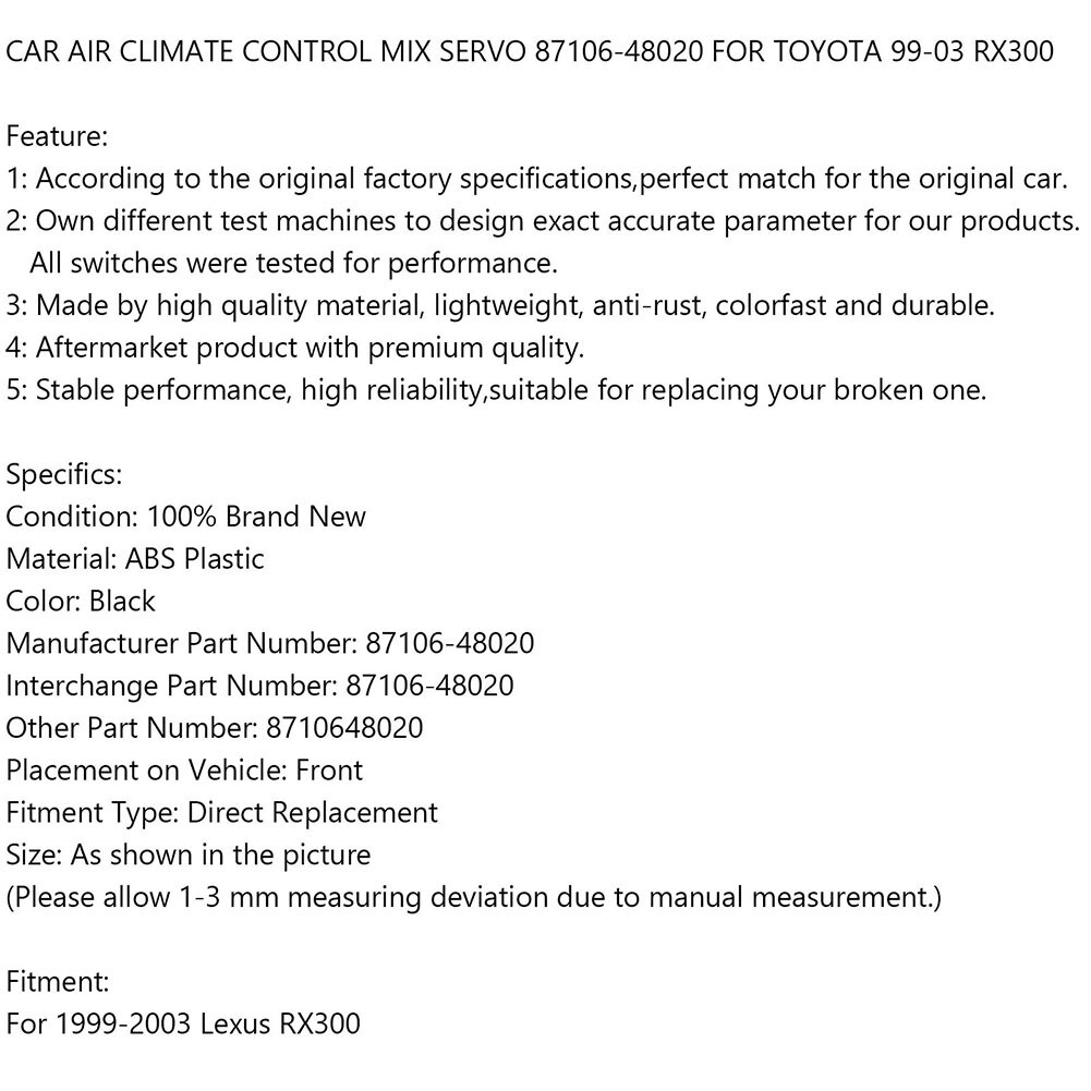 87106 48020 bil klimaanlæg udskiftningsdel sub assy sort let installation auto klimastyring mix servo til lexus  rx300