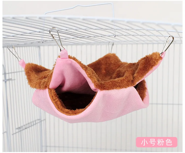 Hamaca de felpa de doble capa para mascotas, cama colgante cálida para hámster, hurón, cama colgante para gatos, roedores, hamaca, suministros para mascotas: Rosa