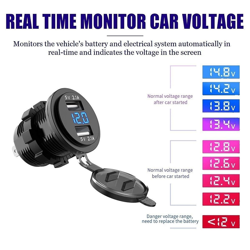 Eafc 12-24V Dual Usb Lader Socket Waterdichte Stopcontact 2.1a 10a Zekering Voor Motorfiets Auto Vrachtwagen Boot Adapter Aansluiting