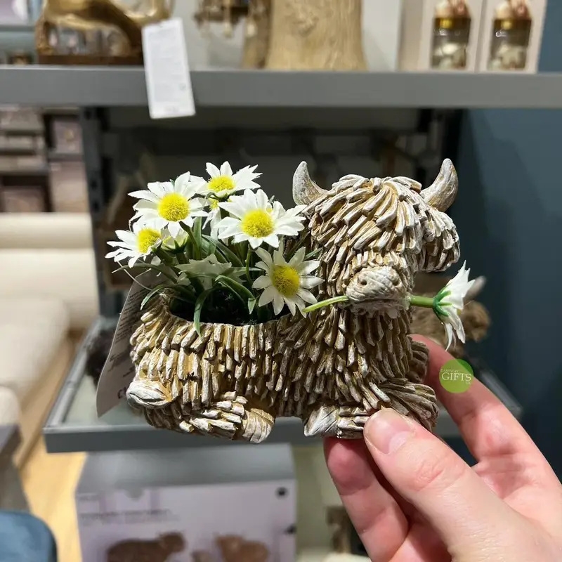 Donica z żywicy w kształcie jaka szkockiego, dekoracyjna donica na sukulenty, robić użytku wewnątrz i na zewnątrz, robić salonu, na stół, ozdoba ogrodowa, unikatowa.