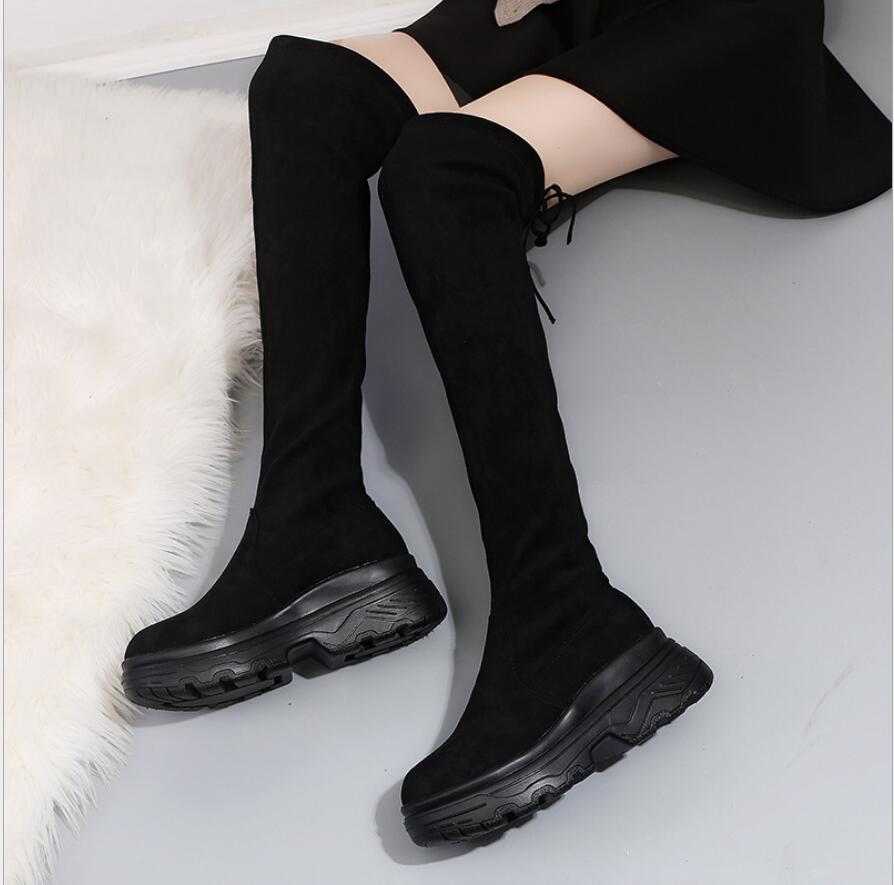 Stretch Fabrics Over The Knee woman High Boots Height Increasing Round Toe platform Women Shoes Autumn Winter Casual Long Boots