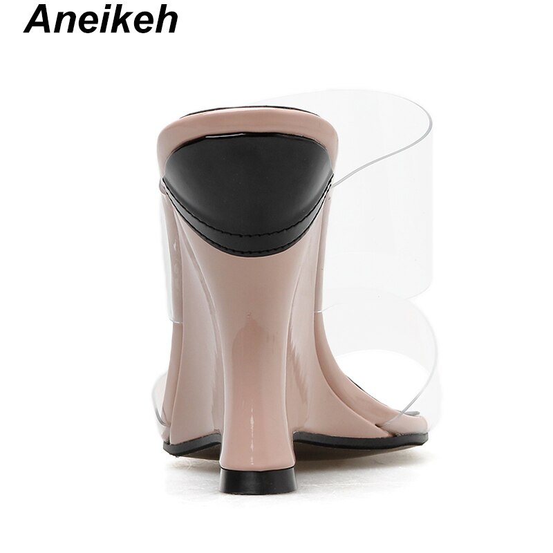 Aneikeh sommar fritid pvc tofflor genomskinliga kilar damskor högklackat tofflor slip on slides rosa grön 35-42