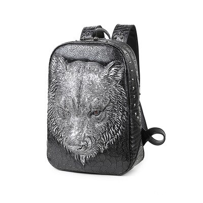 DIOMO cool women backpack shoulder bags 3D tiger backpack for teenage girls pu leather backpack laptop school bags: Silver