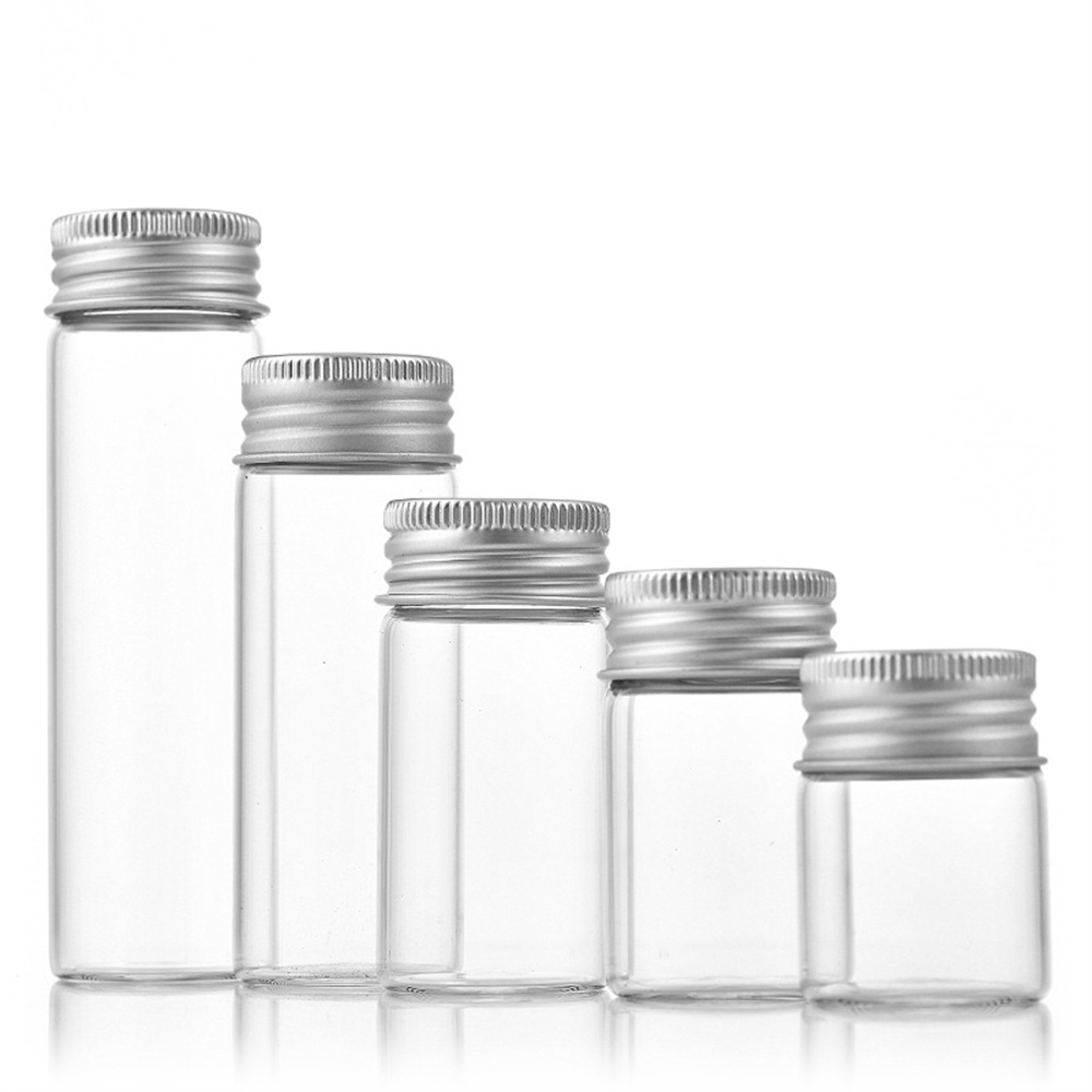 10/20/30/40/50ML Mini Cosmetics Packaging Bottle Glass Aluminium Cap Empty Sample Jars Capsule Medicine Storage Control Bottle