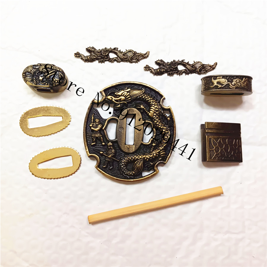 Dragon Theme Sword Guard for Katana/Wakizashi Fittings Set Kirsite Tsuba+Menuki+Fuchi+Kashira+Handle+Habaki+Seppa: B