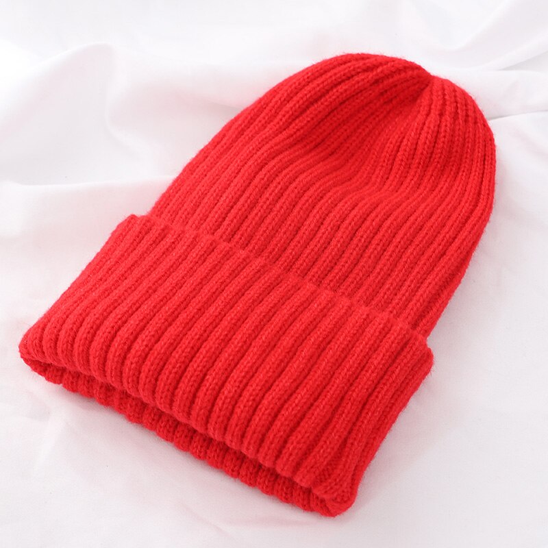 Kvinder vinter varm hue uld strik hue hatte kvinde hue behagelig bomulds kasket slouchy beanie hække kasket flere farver: Rød -1