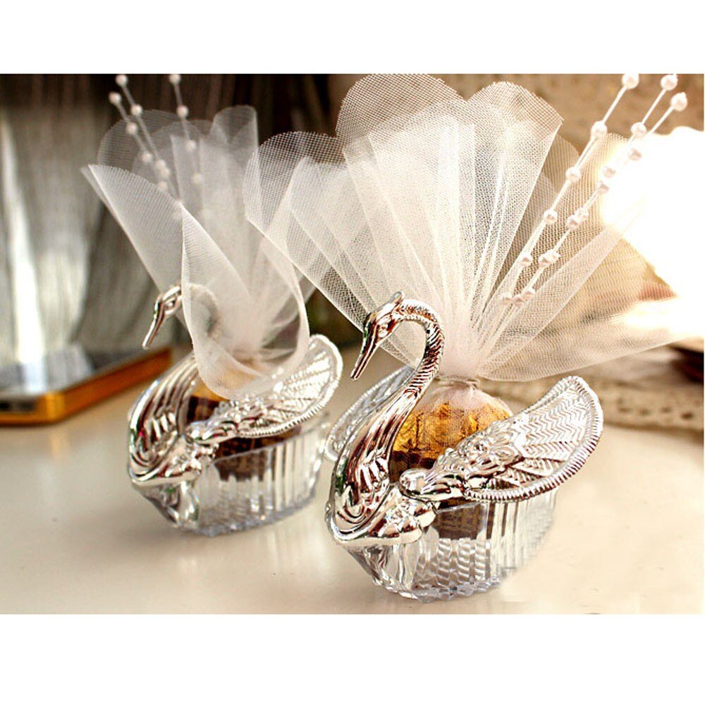 50 stuks Acryl Bruiloft Gunst Zwaan Dozen Bomboniere Candy Box Geschenkdozen