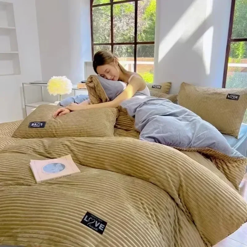 Fluwelen dekbedovertrek voor bed 150/180/200/220 Winterwarmte Dikke beddengoedset Dekbedovertrek Twin Queen King Dekbedovertrekadroizia한 이 커 Campo: Vol / zwart