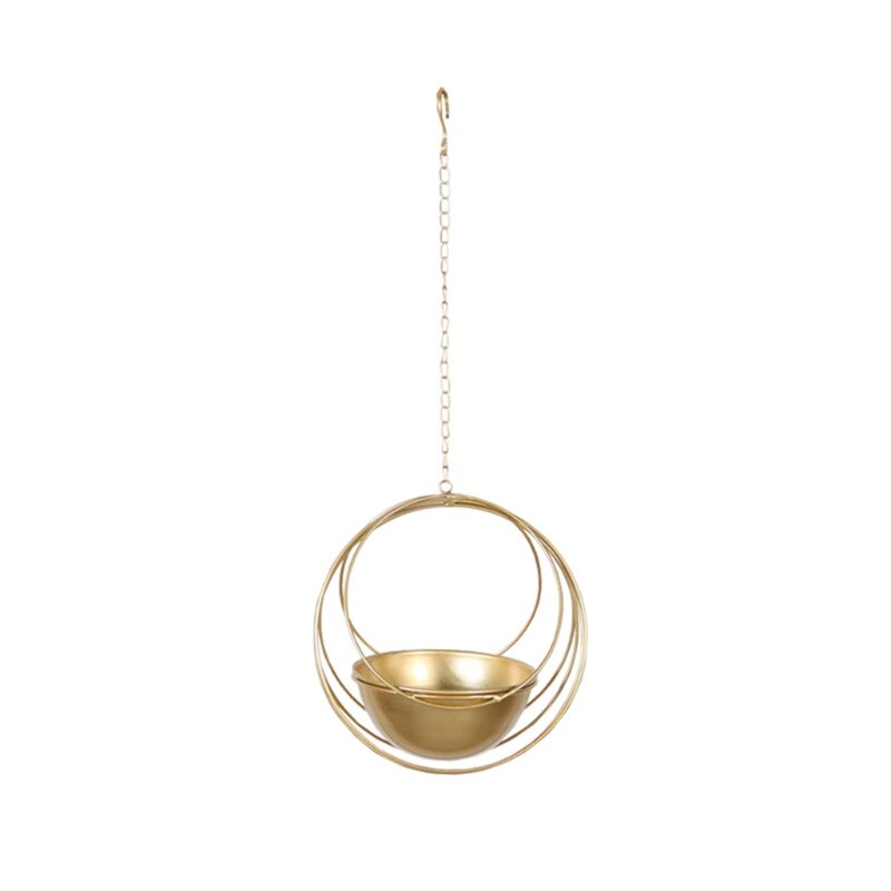 Geometric Metal Iron Plant Hanger Hanging Basket Ceiling Planter Flower Pot Holder Garden Balcony Decoration: Golden