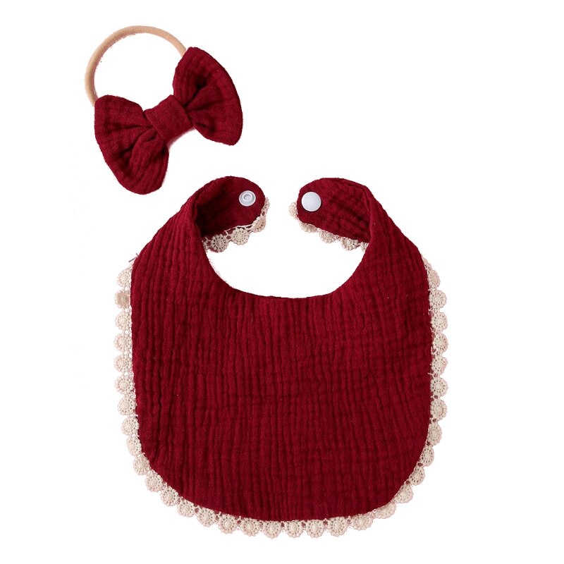 2 Stks/set Baby Meisjes Elastic Bow Hoofdband Speeksel Handdoek Set Prinses Strik Haarband Bib Kit Burp Doek Hoofddeksels Douche: WR