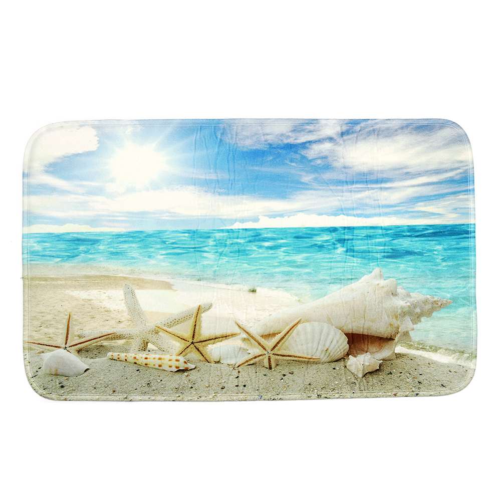 Badkamer Mat Strand Zee Schelpen Zeester Patroon Waterdicht Douchegordijn Wc Matten Tapijten Set Badkamer Gordijnen Met Haken: Only 1 Mat