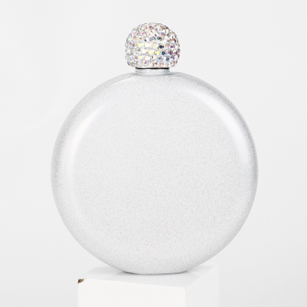 Portable Stainless Steel Wine Whiskey Flask Round Alcohol Bottle Bridesmaid Hip Flask Crystal Lid Liquor Flask: White