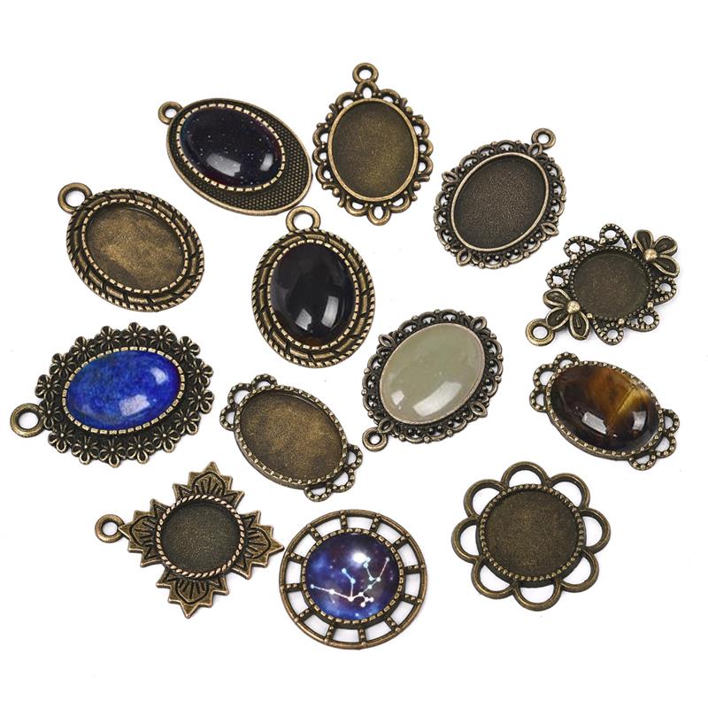 20pcs Pendant Blank Cameo 12mm 14mm Oval Round Cabochon Base Setting Bezel Tray for Earring Necklace DIY Jewelry Making Supplies