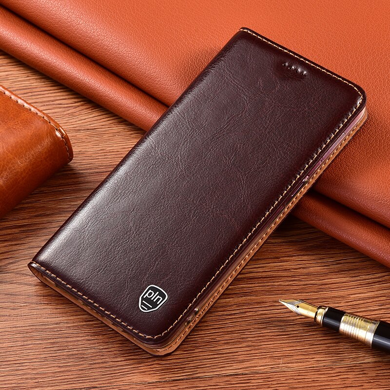 Genuine Leather Magnetic Holster Cover Coque For Nubia Redmagic 5G Flip Case For Nubia Play Phone Case Credit Card Slot Holder: Nubia Play / Brown