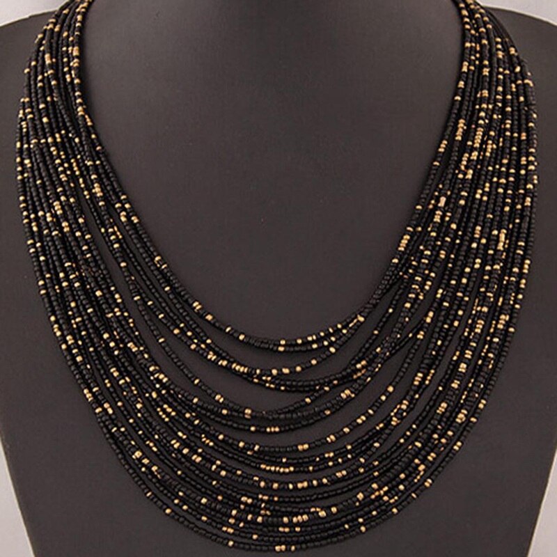 Bohemian Vintage Etnische Multi Lagen Stijl Lange Ketting Handgemaakte Kralen Ketting Kettingen Vrouwen Accessoires Sieraden: black