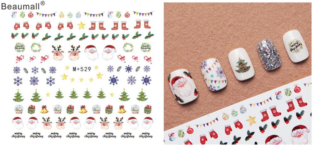 Kerstontwerpen, nagels, kunst, manicure, waterdecals, watertransferstickers voor nagels, tips, schoonheid: M529
