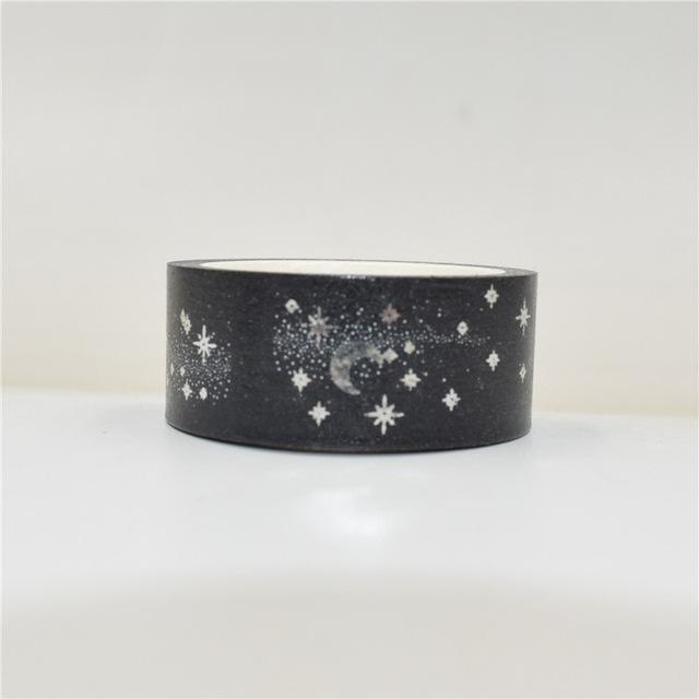 1PC 15mm*5m Golden Silver Stars Washi Tape Album Scrapbook DIY Custom Adhesive Tape Office adhesive Sticker Masking Washi Tape: Silver 3