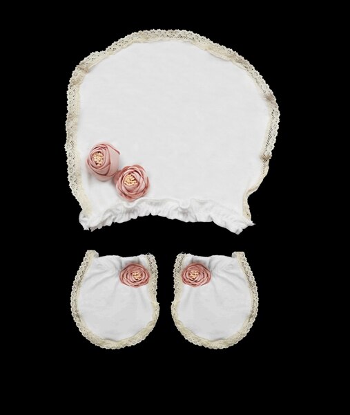 Baby Anti Kratzen Handschuhe Neugeborenen Schutz Gesicht Baumwolle kratzen Fäustlinge spitze blume handschuh Hütte einstellen spitze blume Hütte: Weiß