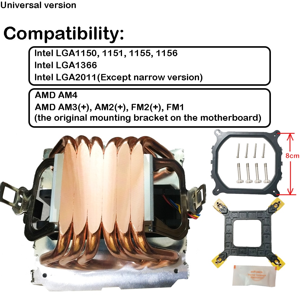 Arsylid CZ609P X79 X99 Cooling 3 Fans 9Cm 4pin Fan 6 Heatpipe Cpu Koeler Voor Intel LGA1150 1366 voor Amd AM3 AM4 Radiator: Standard Edition / 2 fans