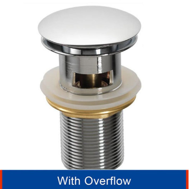 AODEYI Brass Basin Waste Drain Stopper Bathroom 1 1/4 Slotted Unslotted Pop-Up-Drain P-Trap with without Overflow: Chrome overflow