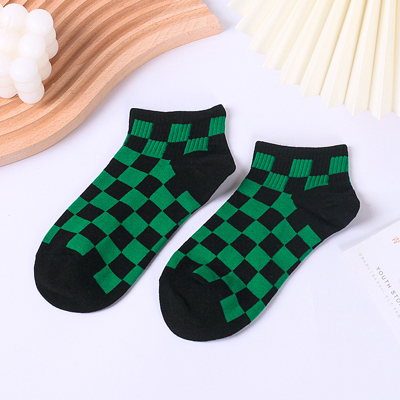 Calcetines tobilleros de algodón estilo Harajuku para mujer, medias cortas con cuadros geométricos, de estilo Hip Hop, para chica: S