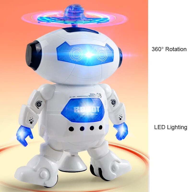 Robot leketøy 360 ° rotasjon smart robot barn interaktive leker med musikk led lys gutt jente