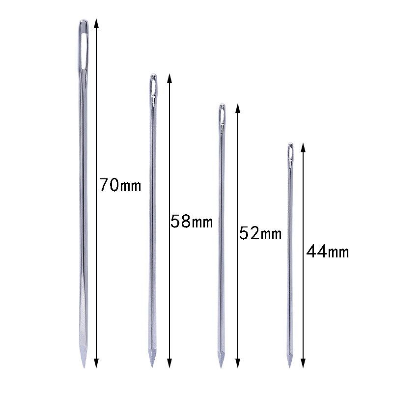 Agujas de coser de cuero hechas a mano, 4 tamaños, 44/52/58/70mm, agujas de acero inoxidable para bolsa de cuero de punto de cruz, 100 Uds.