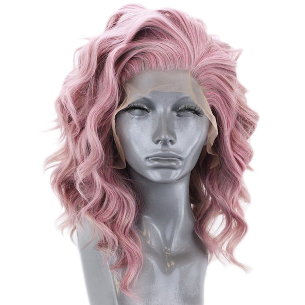 Websterwigs Pink Short Bob Hair Body Wave Synthetic Lace Front Wig with Side Part Heat Resistant Fiber Hair Lace Front for Women