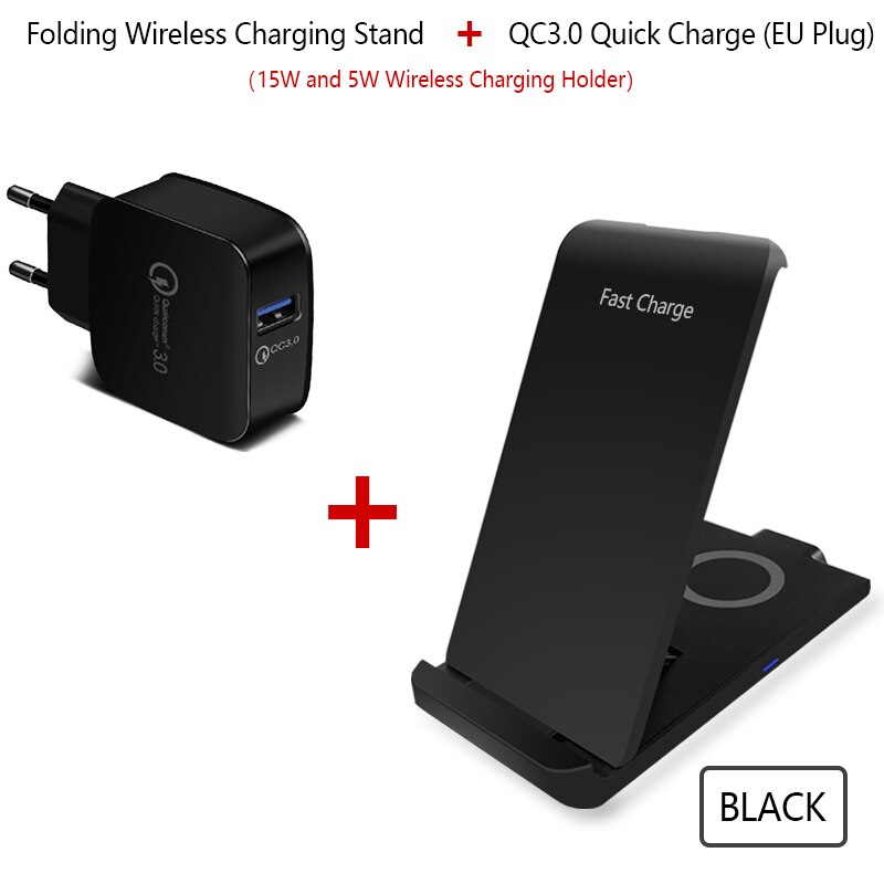20W Schnelle Drahtlose Ladegerät Stehen 5W Drahtlose Aufladen Pad für Apfel Airpods Profi 2 iPhone 11 12 Profi max Xr 8 Ladestation Halfter: QC3.0 2in1 Schwarz