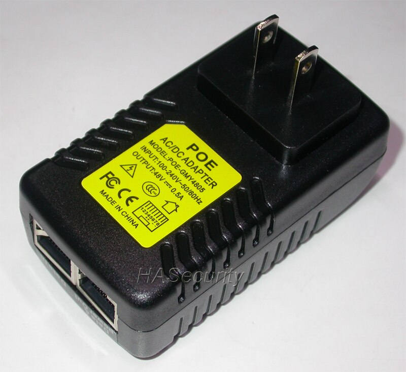 Poe ströminjektor för ip nätverkskamera ingång  ac100-240v /  utgång  dc48v mid-span 4/5(+) 7/8(-) 0.5a ( max)