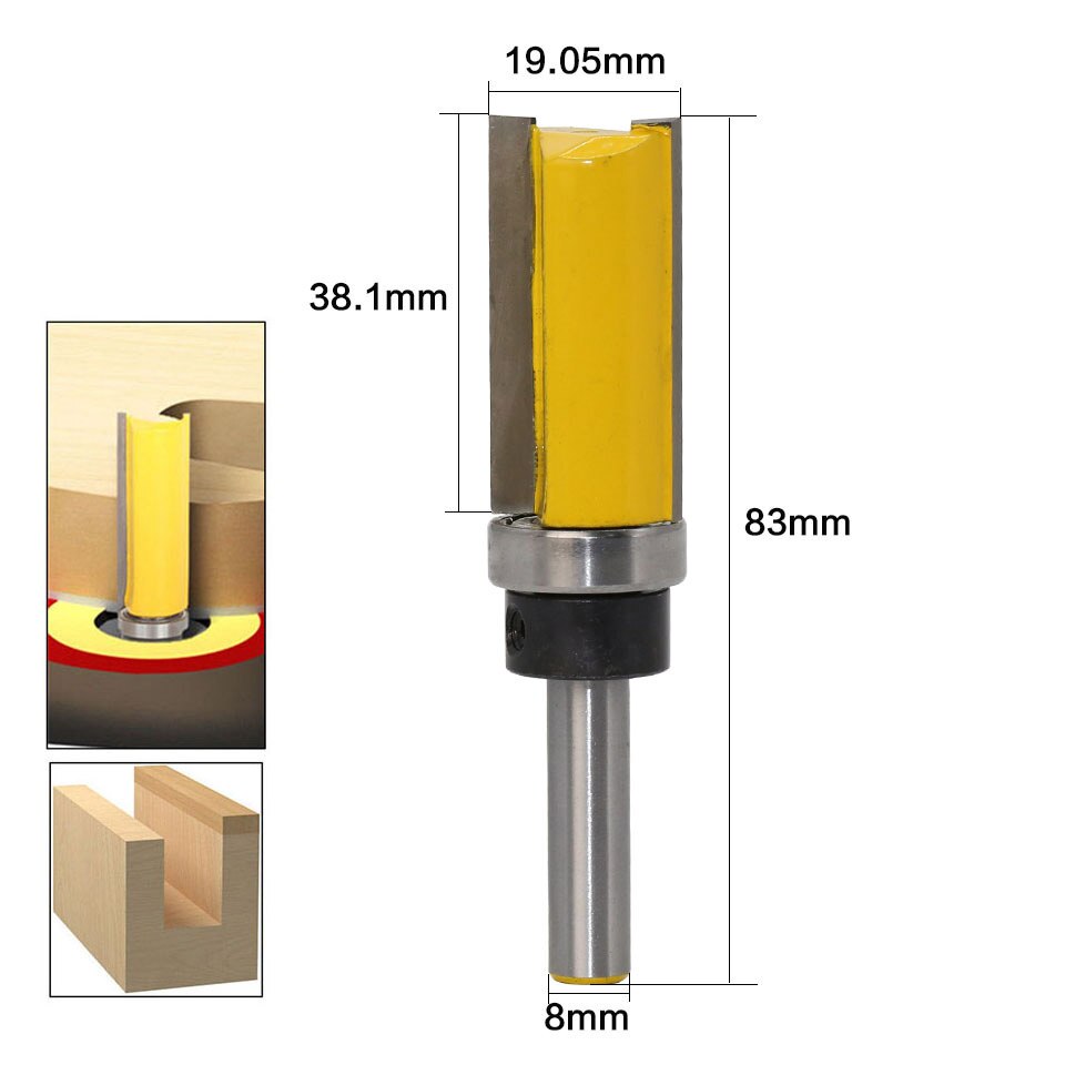 Vack 8mm skaft 3/4 " skabelon trim hængsel borefræser bit lige endefræser trimmer rengøring flush trim tapfræser til træ: 8 x 19.05 x 38.1mm