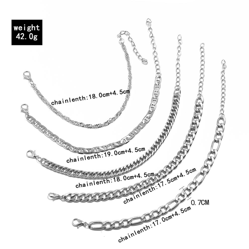 Diezi Multilayer Zilver Kleur Chain Armbanden En Armbanden Voor Vrouwen Mannen Chunky Armband Koppels Mannen Vintage Boho Sieraden 5 Stks/set