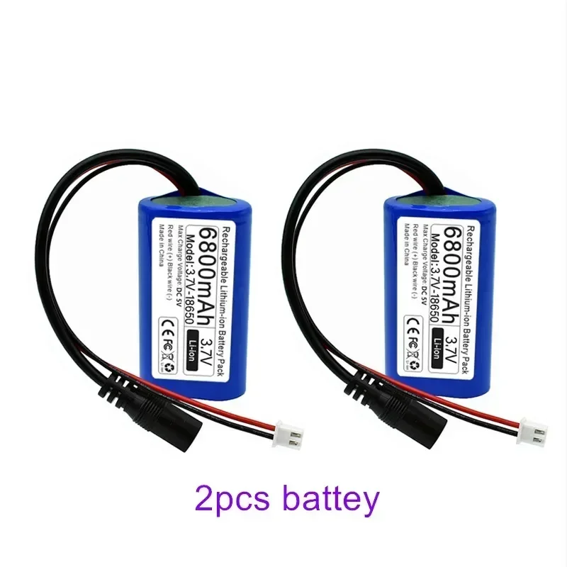 3.7V 6800mAh 18650 Li-ion rechargeable battery pack For Fishing LED Light megaphone speaker Emergency toy battery+XH2.54-2P Plug: Yellow